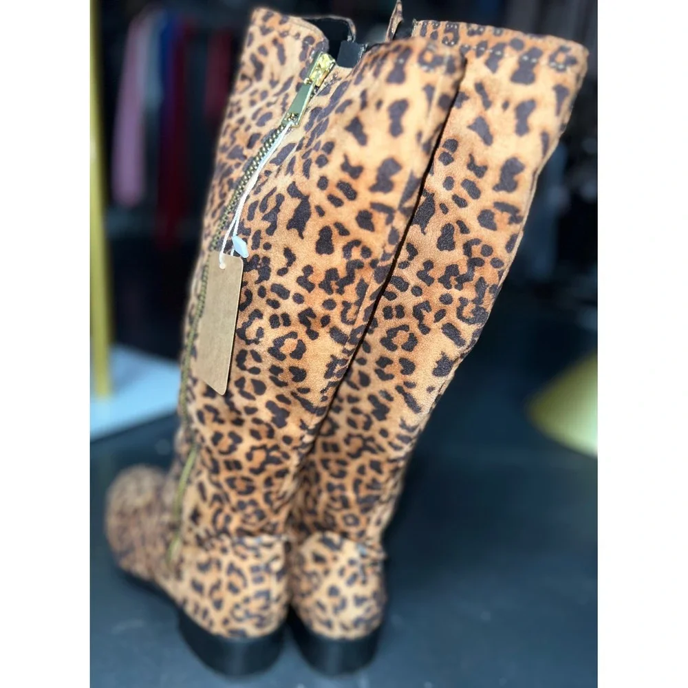 Soda Womens Leopard‎ Print Knee High Boots Let's go Girls! Size 7.5